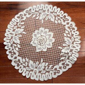 Ivory Floral Lace Doily Round 12" Delicate Rose Pattern Table Decor Elegant Acce